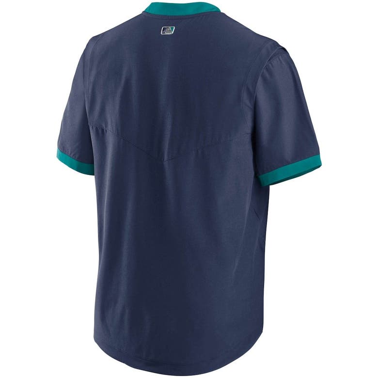 Men's Nike Navy/Aqua Seattle Mariners Authentic Collection Short Sleeve Hot Pullover Jacket