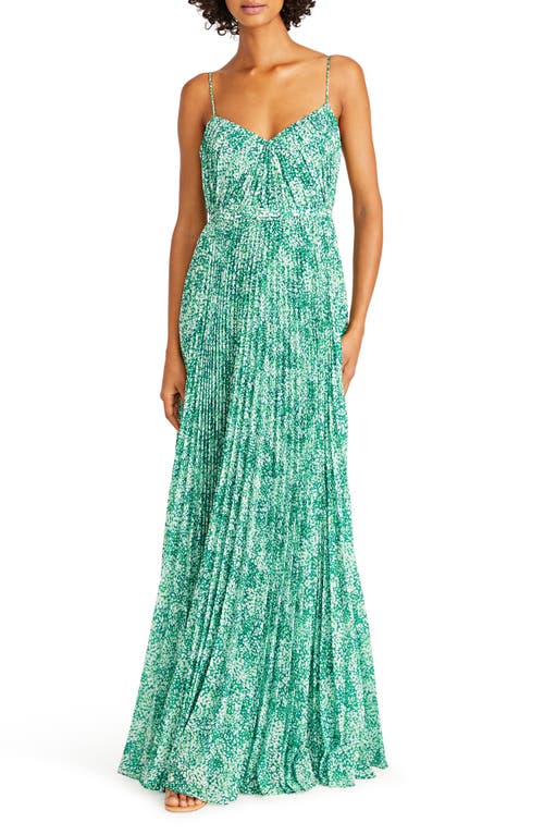 ML Monique Lhuillier Sylvia Pleated Chiffon Gown Spotted Jade at Nordstrom,