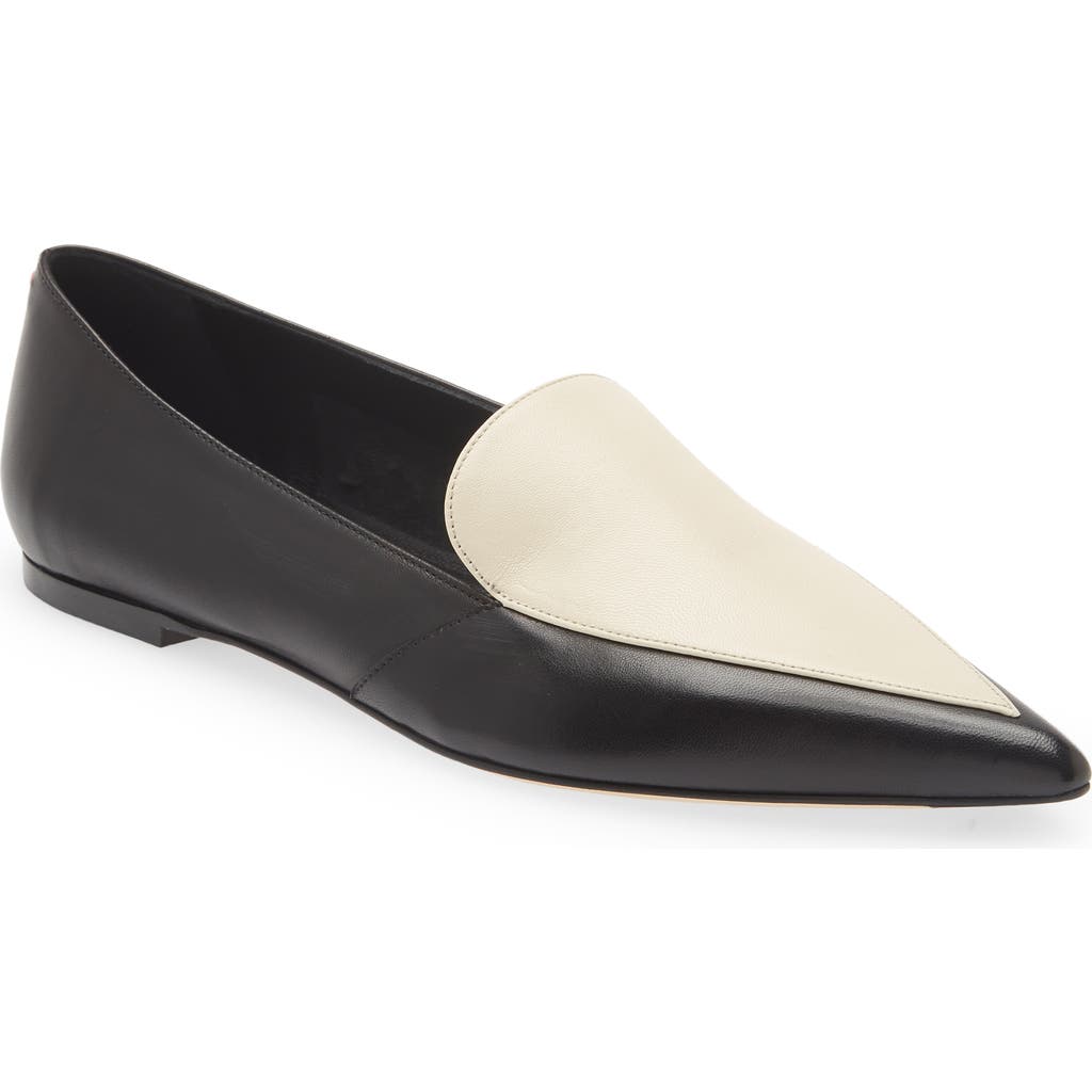 Aeyde Martha Pointed Toe Flat In Black/creamy