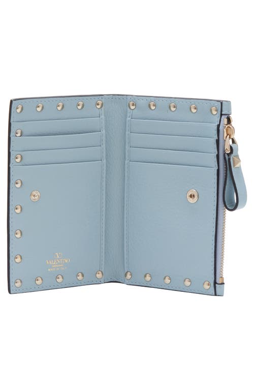 Shop Valentino Garavani Rockstud Leather Bifold Wallet In Blue Porcellana