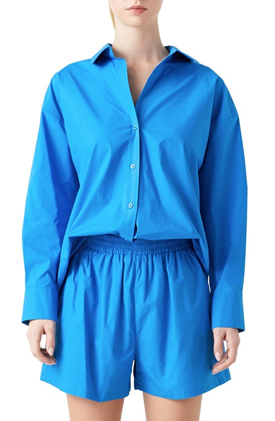 Grey Lab Oversize Cotton Button-up Shirt In Blue