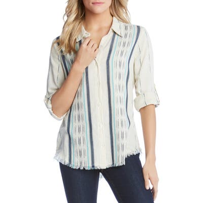 Karen Kane Fringe Hem Shirt, Blue