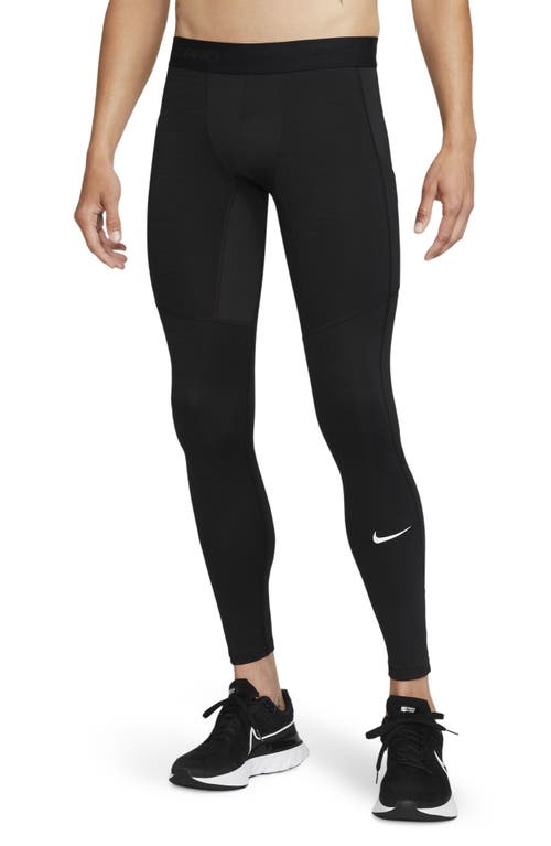Nike Pro Warm Dri-FIT Tights in Black/White at Nordstrom, Size X-Large R