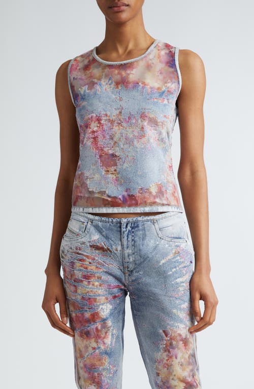 DIESEL Ciri Floral Distressed Denim Tank in Indigo/Pink Floral at Nordstrom, Size Small