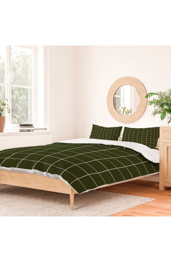 Deny Designs Grid Duvet Cover & Shams Set In Green