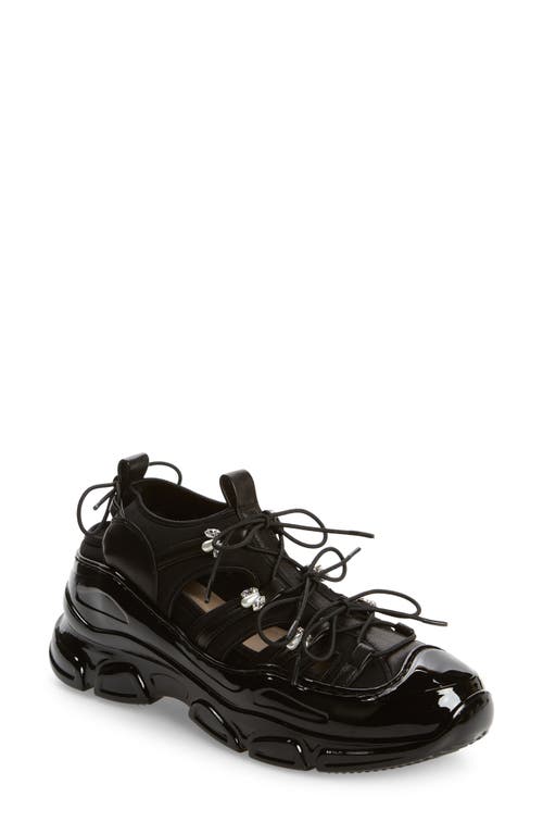Beaded Classic Tracker Sneaker in Black Nappa/Pearl/Clear