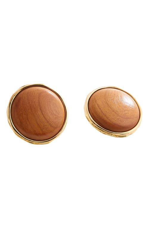 Shop Mango Wood Stud Earrings In Gold/wood