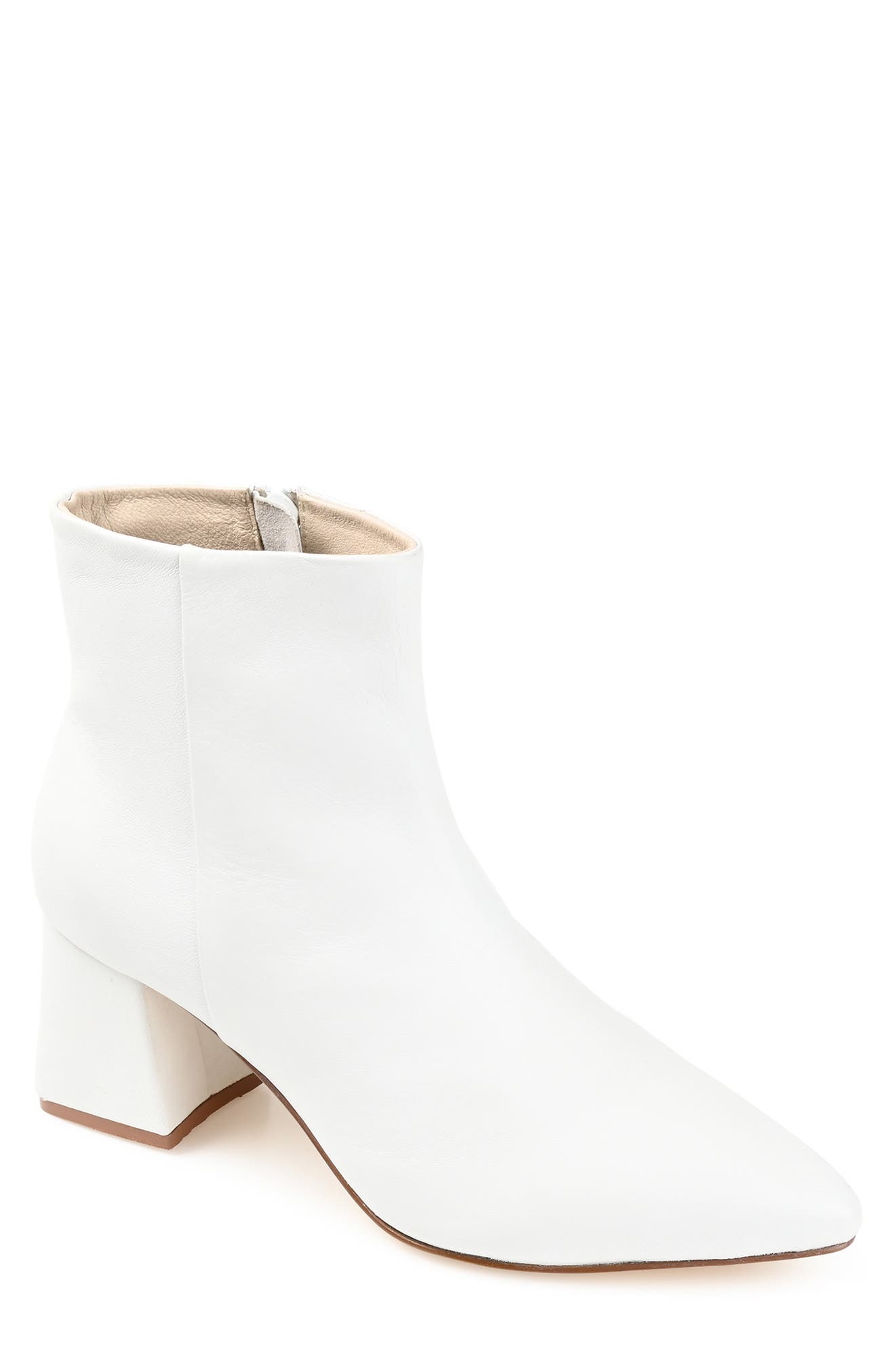 white pointed toe booties low heel