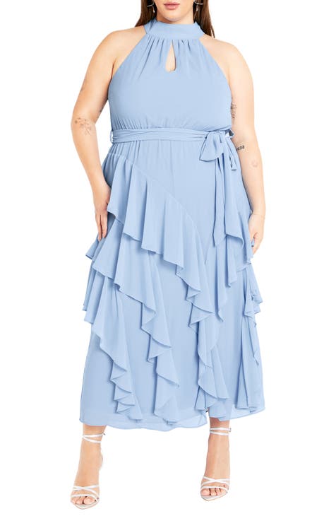 Plus size Ruched waist ruffled sleeveless dress main image 0