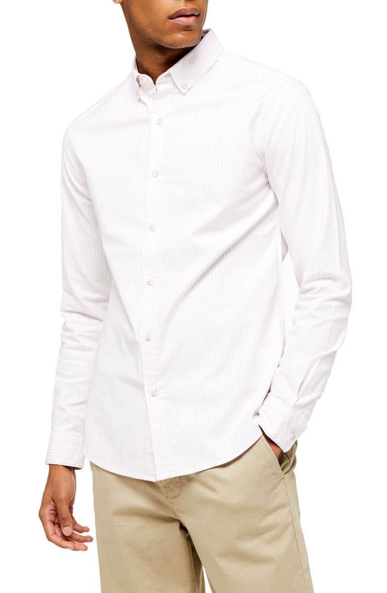 Topman Skinny Fit Pinstripe Button-Down Stretch Oxford Shirt | Nordstrom