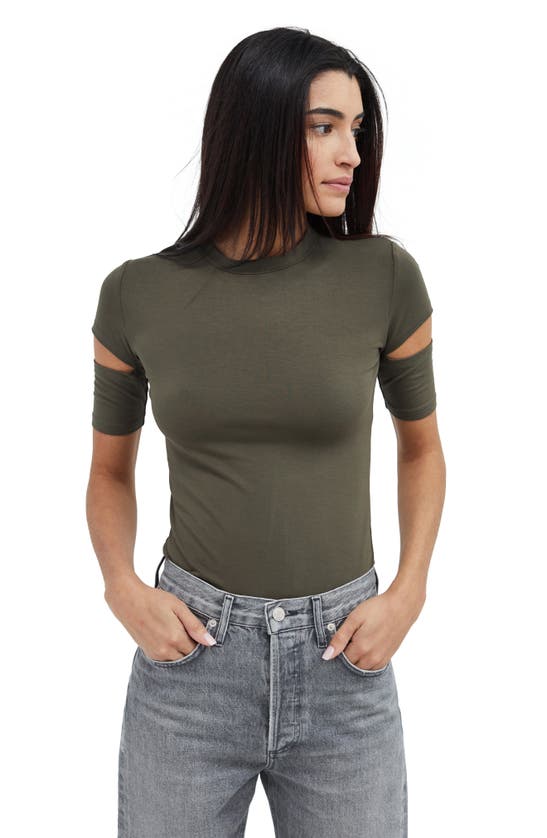 Shop Marcella Esme Cutout Sleeve T-shirt In Olive Green