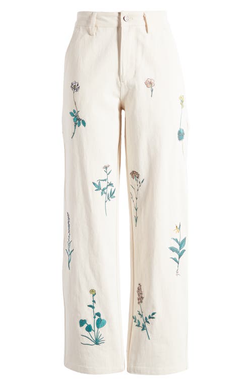 CONEY ISLAND PICNIC Country Club Floral Cotton Carpenter Pants in Coconut Milk