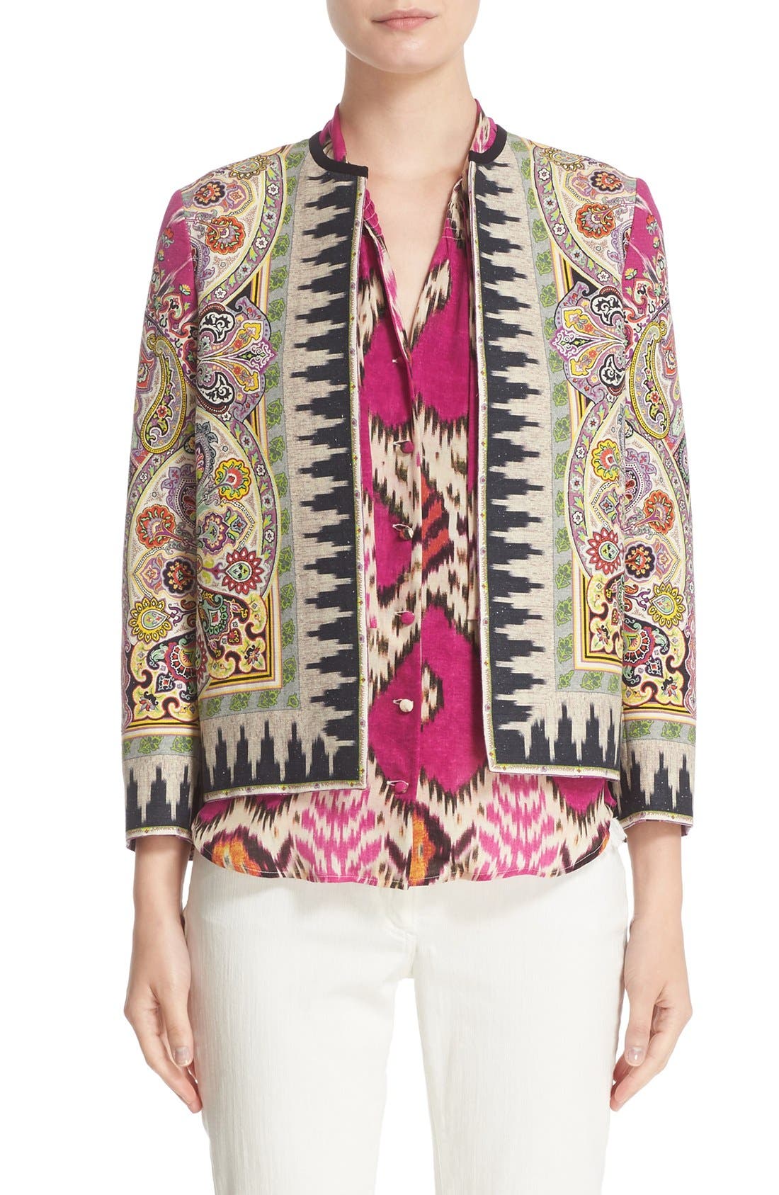 Etro Ikat Paisley Print Open Front Jacket Nordstrom