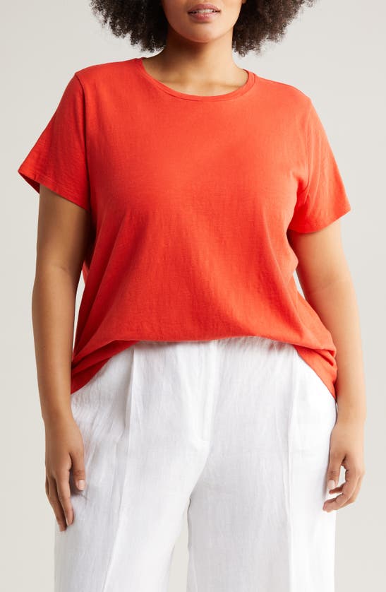 Eileen Fisher Crewneck Organic Cotton T-shirt In Flame