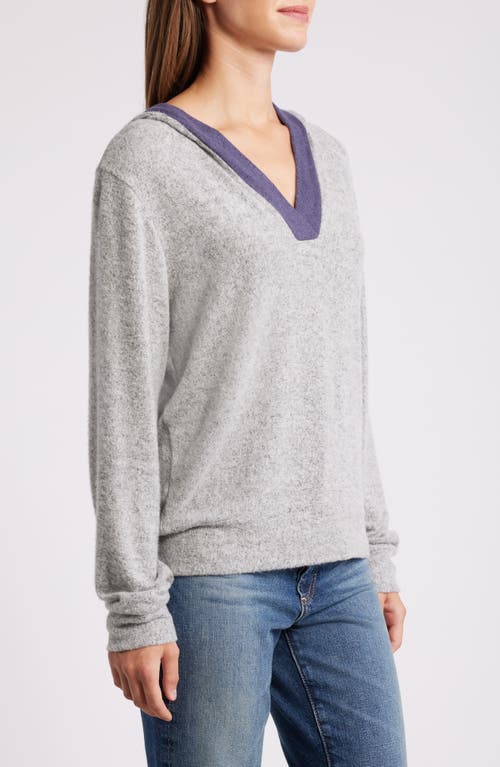 Loveappella Hooded V-neck Pullover In Gray/navy