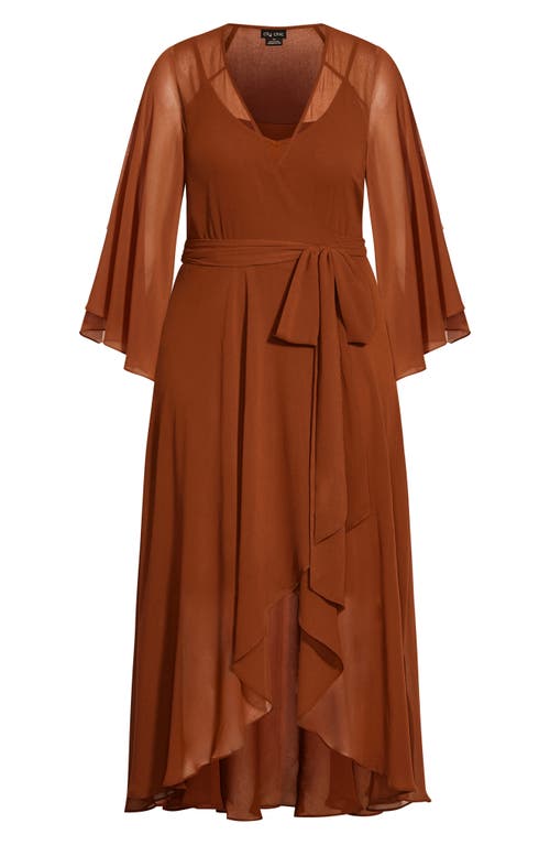 Shop City Chic Fleetwood Long Sleeve Wrap Maxi Dress In Ginger