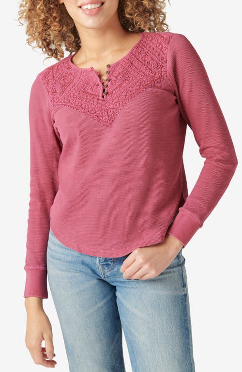 Lucky Brand Long Sleeve Waffle Lace Top in Rumba Red at Nordstrom, Size X-Small