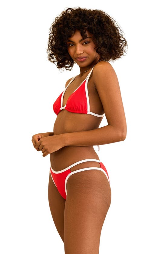 Dippin Daisys Cyrus Double Strap Bikini Bottom In Poppy/white Rib