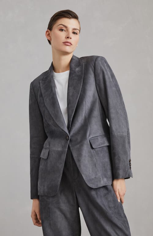 Shop Brunello Cucinelli Suede Blazer With Monili In Lead