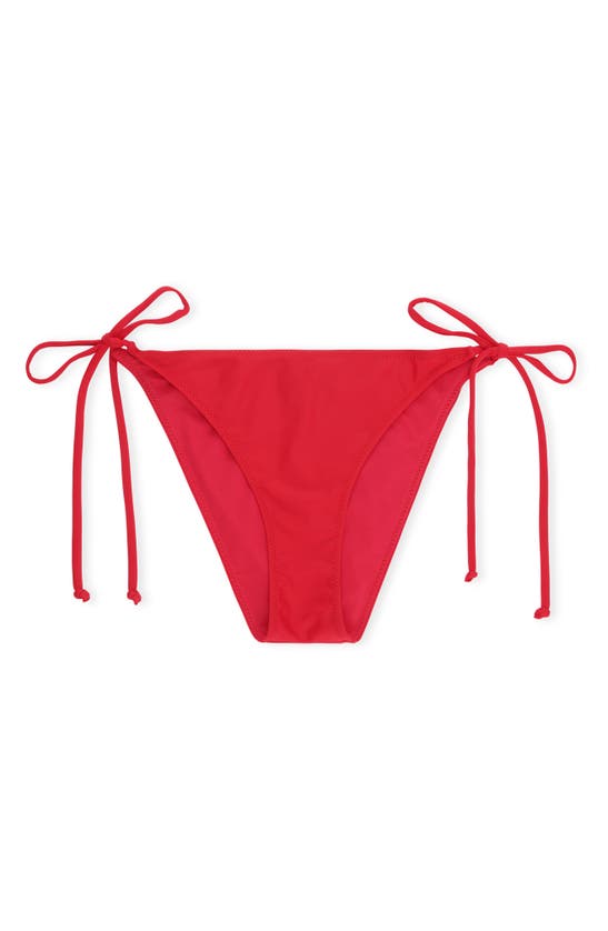 Ganni Core Side Tie Bikini Bottoms In High Risk Red Modesens