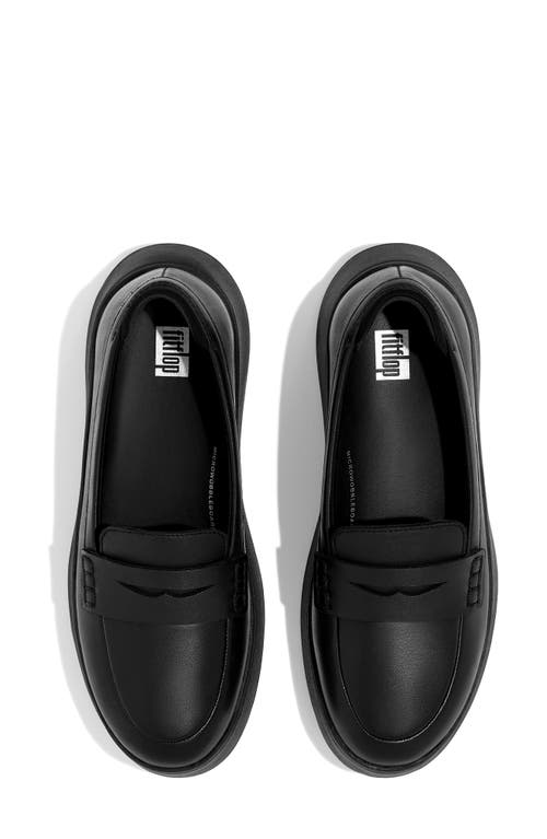 Shop Fitflop F-mode Leather Flatform Penny Loafer In All Black