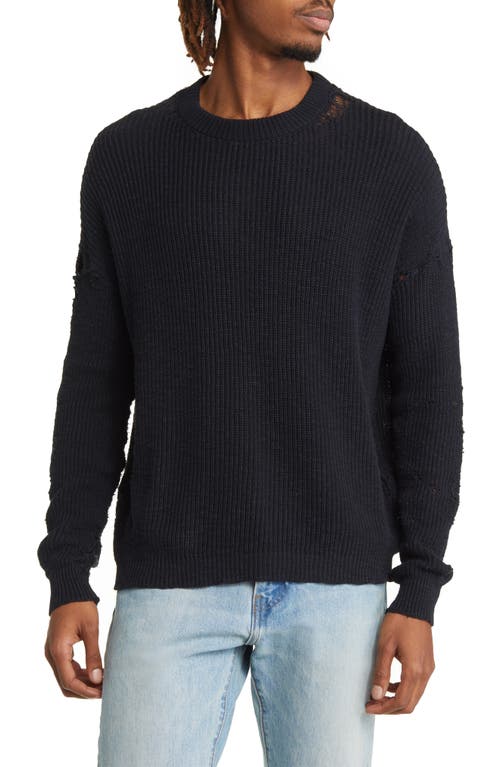 ROSE IN GOOD FAITH Destroyed Crewneck Cotton Rib Sweater in Black