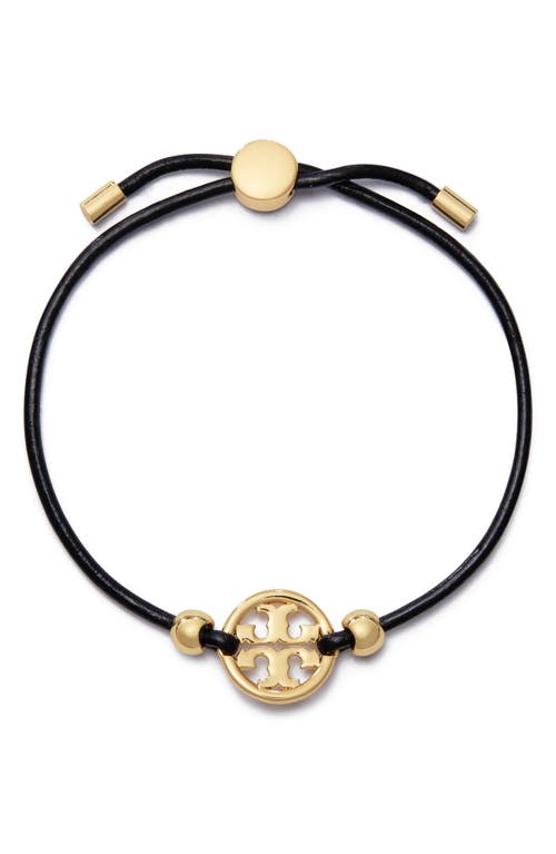 Shop Tory Burch Miller Logo Slider Bracelet In Tory Gold/black