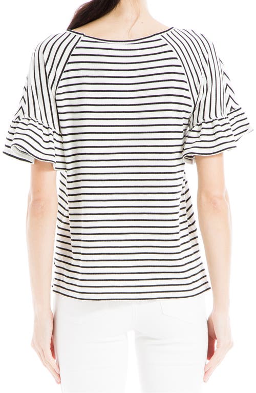 Max Studio Stripe Flutter Sleeve Top In White/black