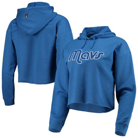 New Era Women's Detroit Lions Blue Raw Edge Cropped Hoodie