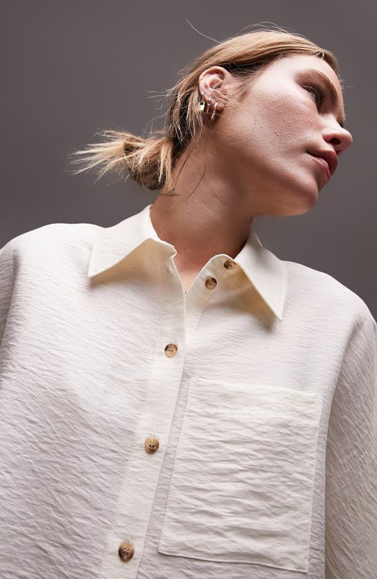 Shop Topshop Crinkle Twill Crop Button-up Shirt In Ivory