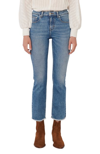 Click to view more detailed imagery on our partner's website Maje Panna Cropped Embroidered Mid-rise Slim-leg Jeans In Dark Blue