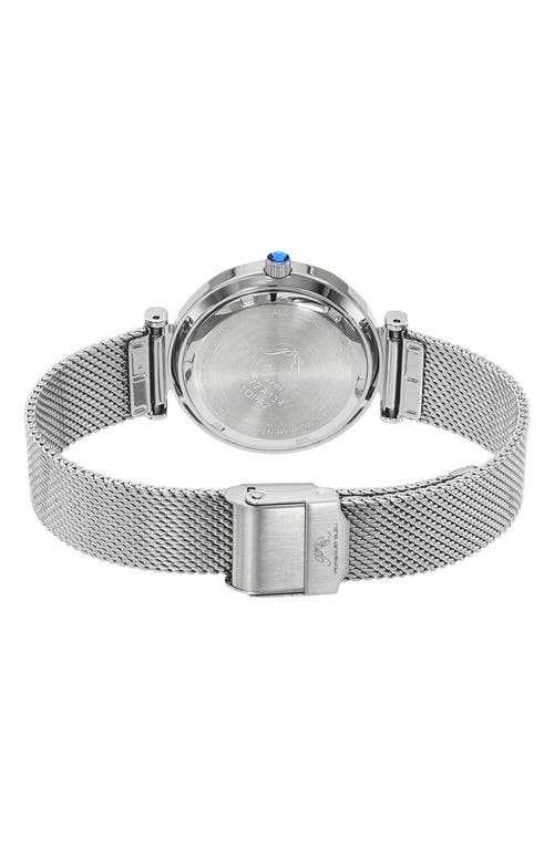 PORSAMO BLEU PORSAMO BLEU HAZEL WHITE TOPAZ MOTHER OF PEARL DIAL 3-HAND QUARTZ MESH STRAP WATCH, 33MM