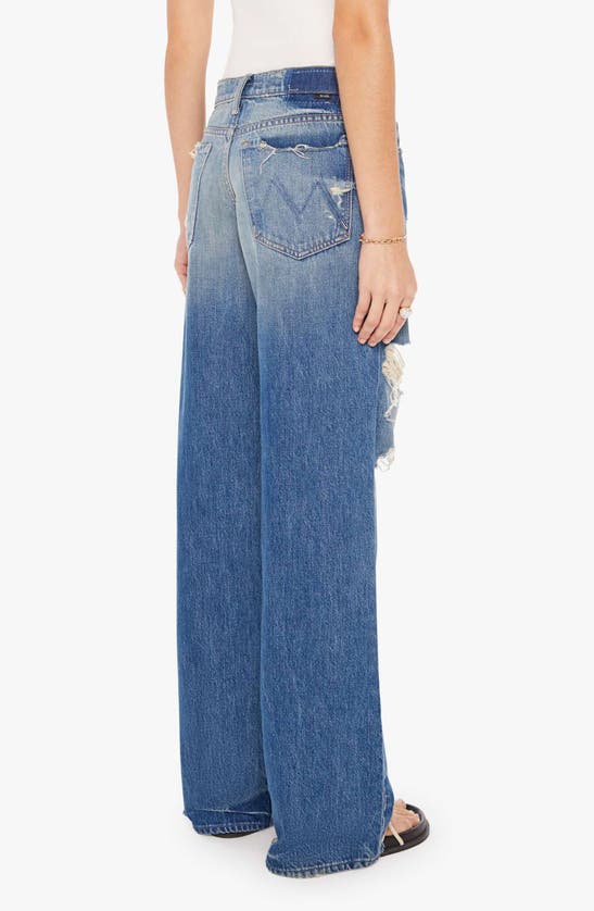 Shop Mother The Down Low Spinner Heel Ripped Low Rise Wide Leg Jeans In Bde