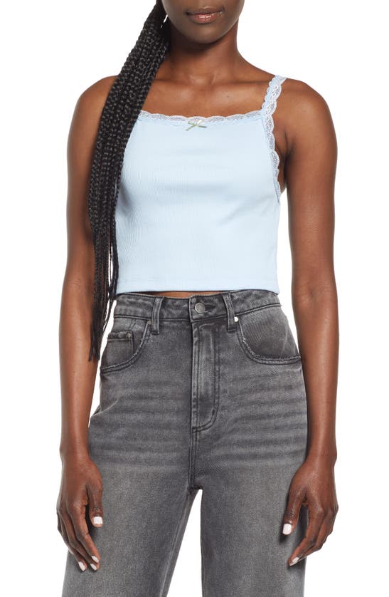 Bdg Urban Outfitters Rib Lace Edge Cotton Camisole In Baby Blue