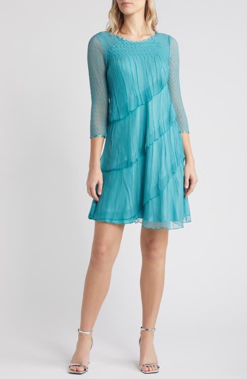 Tiered Cocktail Dress in Marine Glass