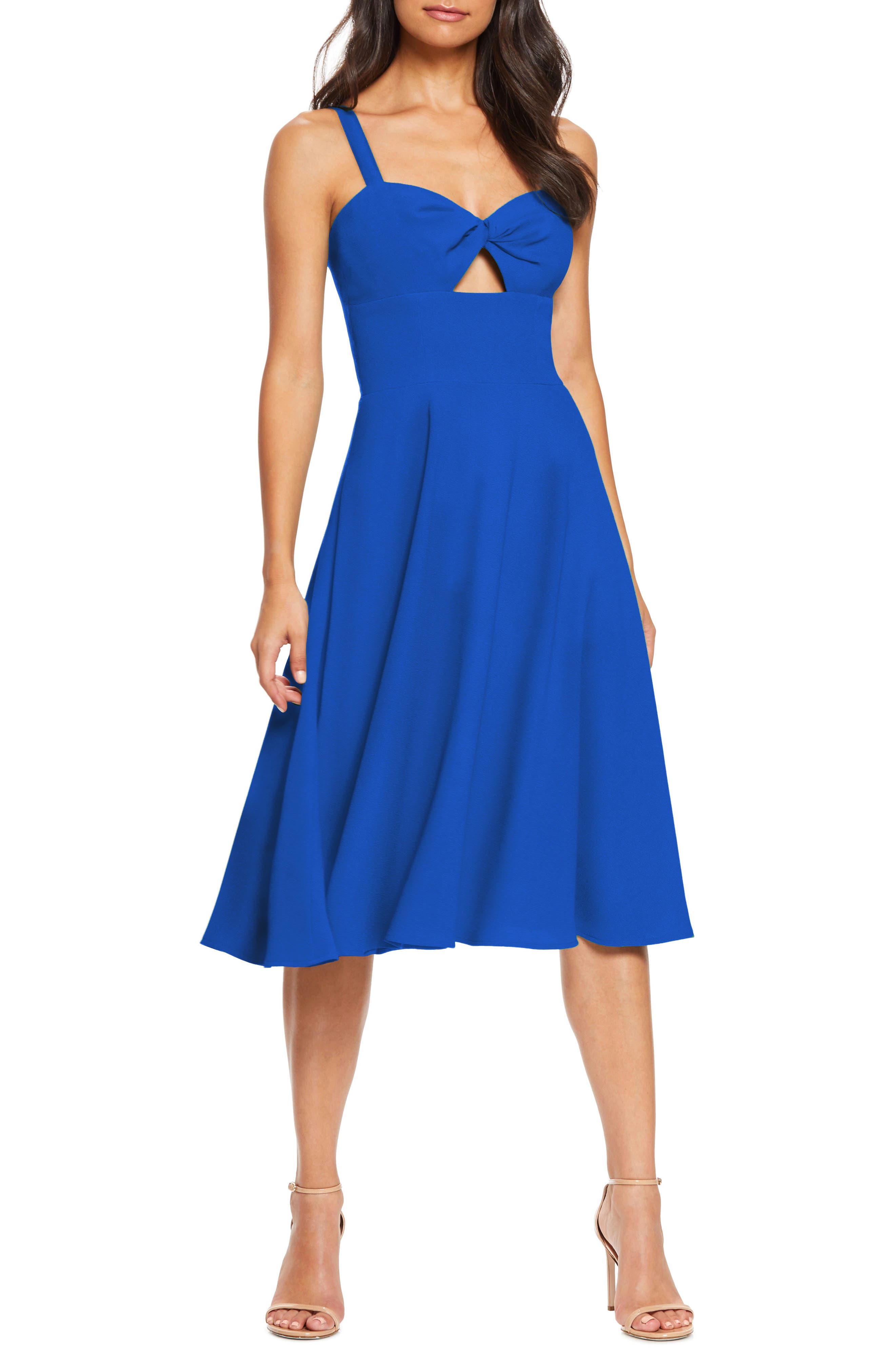 Dress The Population Bianca Sweetheart Midi Cocktail Dress, Blue