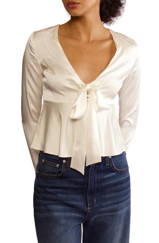 CYNTHIA ROWLEY TIE FRONT SILK BLOUSE