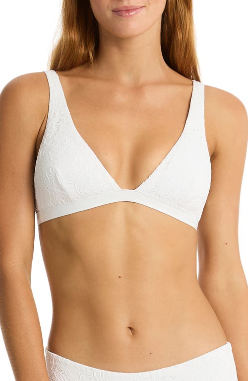 Interlace Longline Bikini Top in White