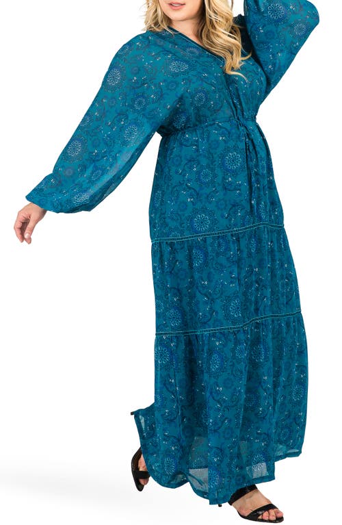 Standards & Practices Maxine Floral Print Maxi Dress In Teal