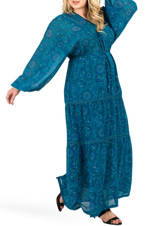 Shop Standards & Practices Maxine Floral Print Maxi Dress In Teal