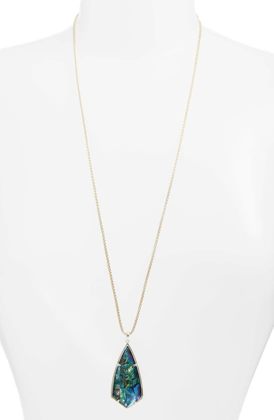 Kendra Scott 'carole' Long Semiprecious Stone Pendant Necklace In Abalone Shell/ Gold