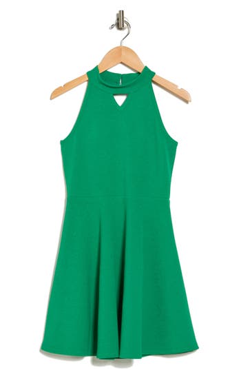 Ava & Yelly Kids' Crepe Cutout Fit & Flare Dress In Green
