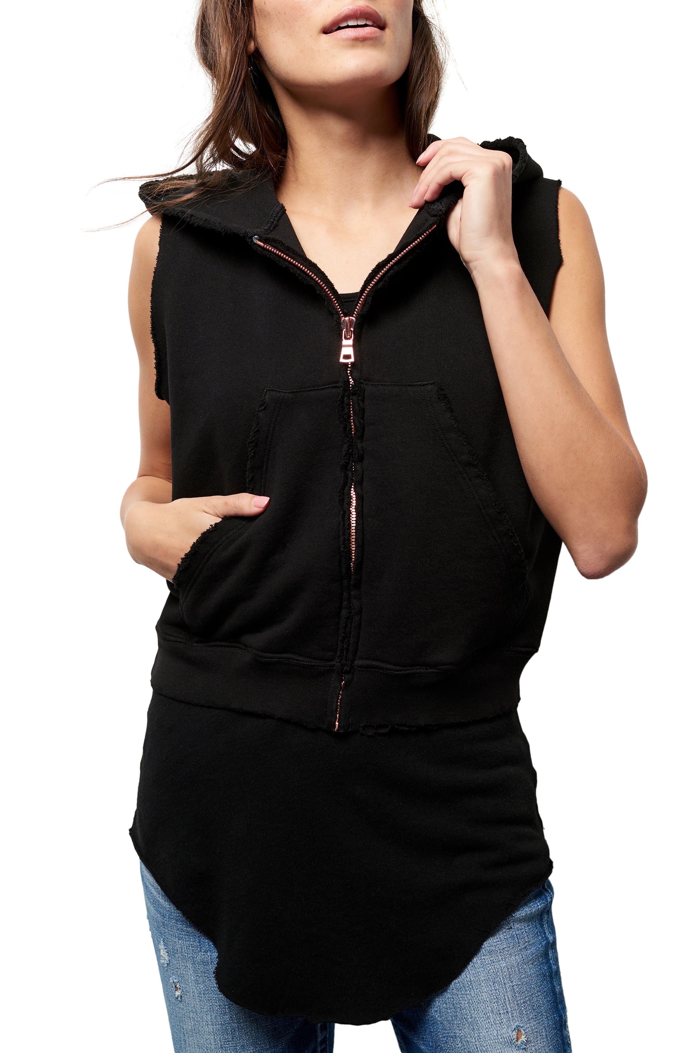 sleeveless zip hoodie women's