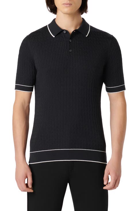 Tipped Rib Cable Stitch Polo Sweater