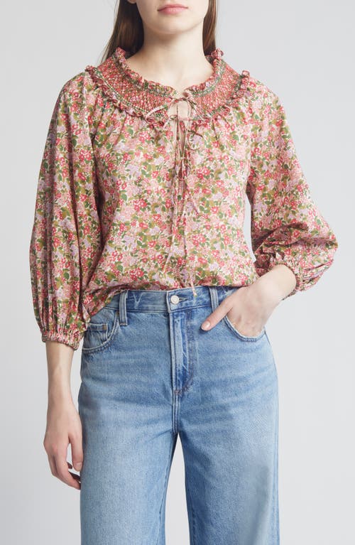 x Liberty London Zita Floral Print Smocked Top in Red Hedgerow Ramble
