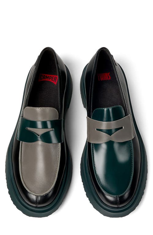 Shop Camper Walden Twins Mismatched Colorblock Penny Loafers In Black And Dark Green