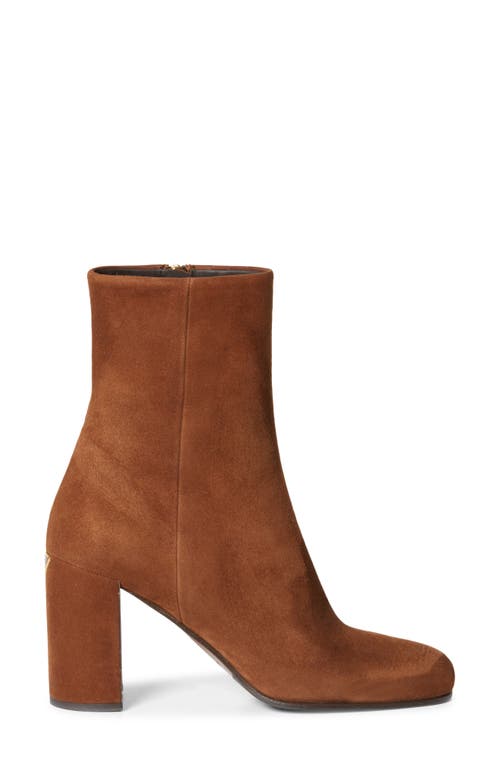 Prada Demi Block Heel Suede Bootie In Rovere