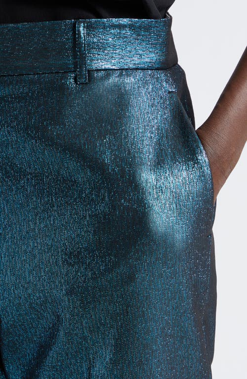 St John Metallic Straight-leg Crop Pants In Dark Teal/black Multi
