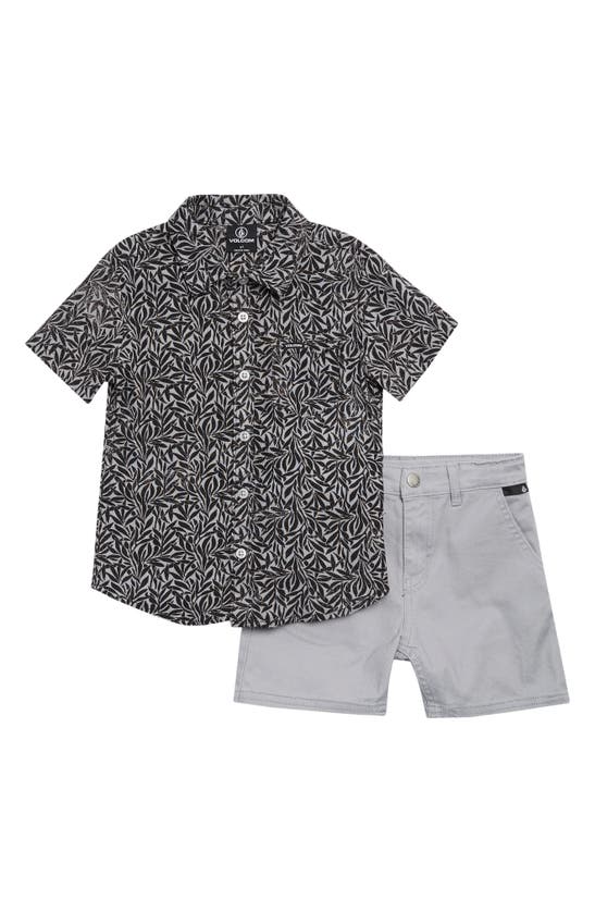 Volcom Kids' Button-up Shirt & Shorts Set In Grey