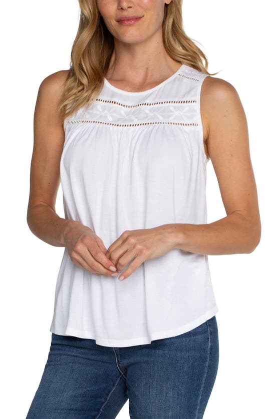 Shop Liverpool Los Angeles Embroidered Sleeveless Top In White W/ White Embroidery